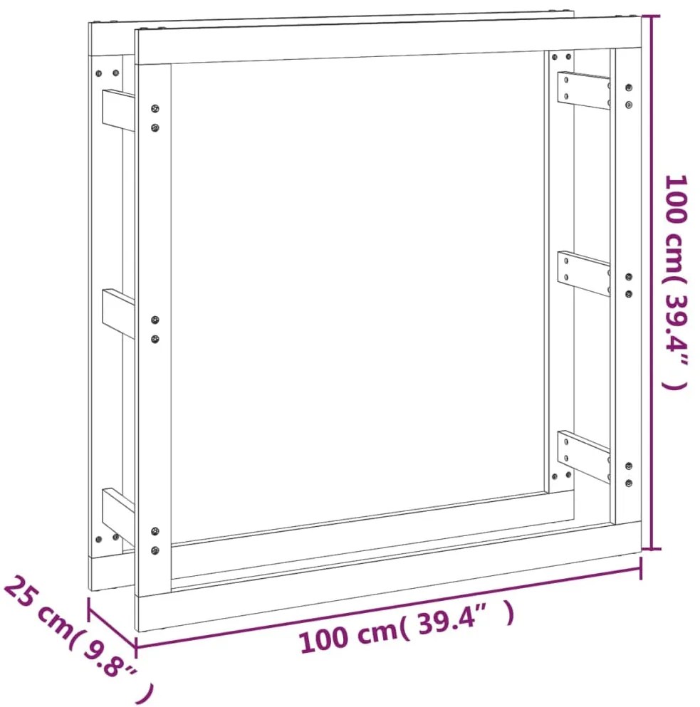 Rastel pentru lemne de foc, negru, 100x25x100 cm lemn masiv pin Negru, 100 x 25 x 100 cm