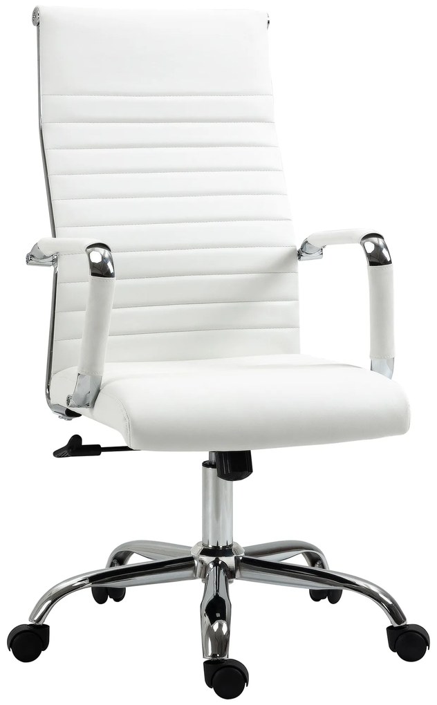Vinsetto Scaun de birou ergonomic din piele ecologică, cu rotire și balans, 54x62x104-114 cm, alb | Aosom Romania