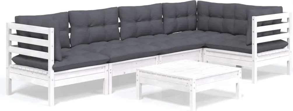 vidaXL Set mobilier de grădină cu perne, 6 piese, alb, lemn de pin