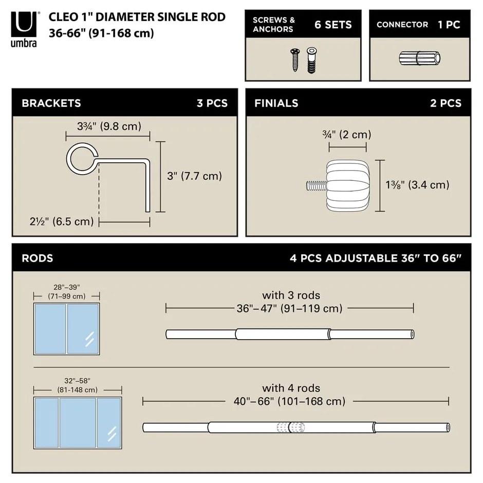 Galerie de perdea negru-mat extensibilă din oțel 91 - 168 cm Cleo – Umbra