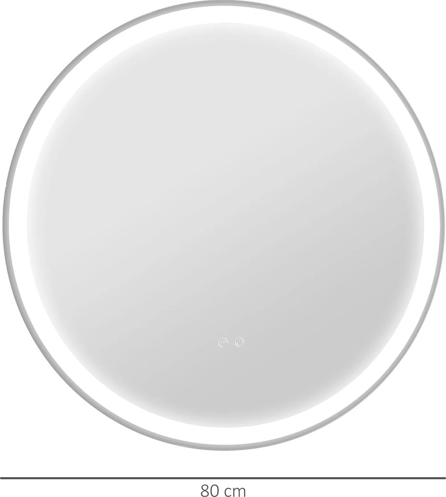 kleankin Oglindă de baie rotundă cu LED 80 cm, 3 culori, 3000-6500K, comenzi touch, memorie, antiaburire | Aosom Romania