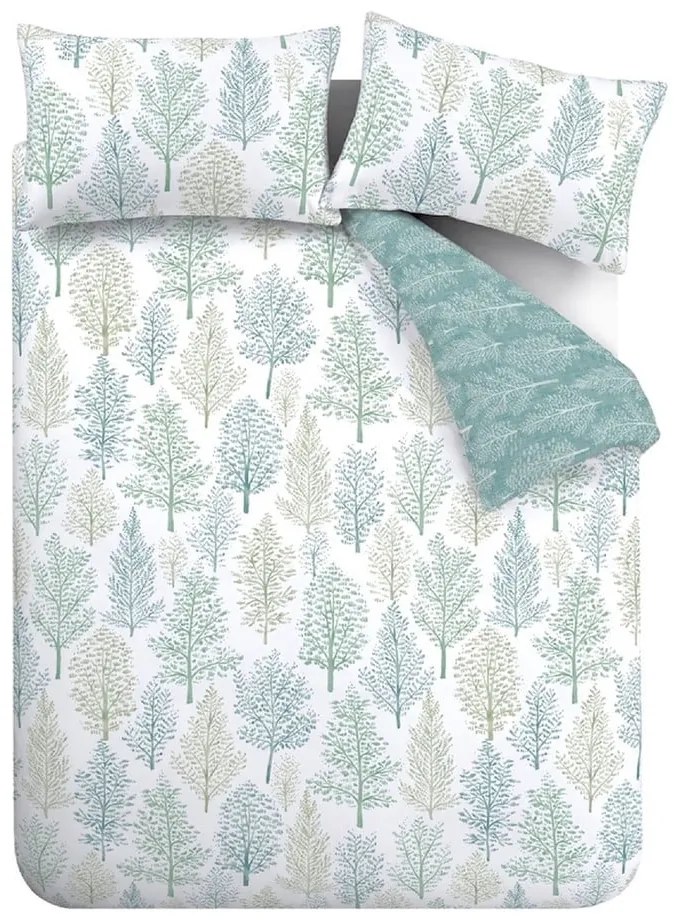 Lenjerie albă/verde pentru pat dublu 200x200 cm Wilda Tree - Catherine Lansfield