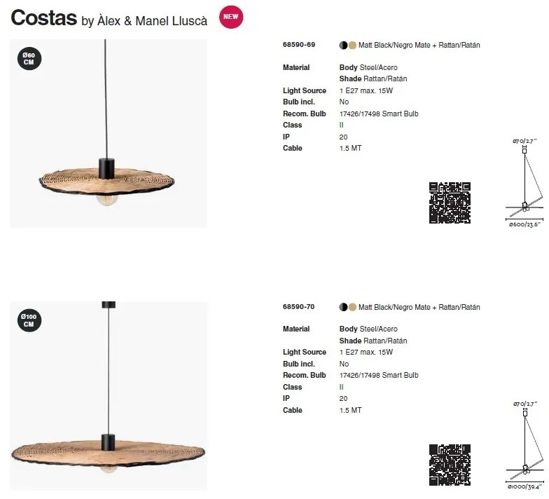Lustra / Pendul suspendat design natural din ratan COSTAS 60cm