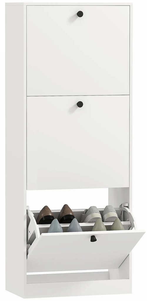 Mobilier pentru pantofi HOMCOM, 3 sertare, pentru pana la 12 perechi de pantofi, PAL, Alb | Aosom Romania