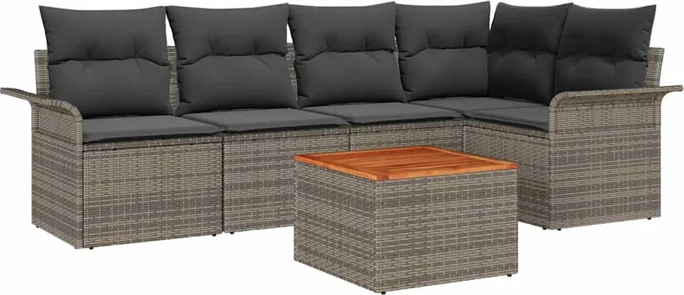 vidaXL Set de canapele pentru grădină cu pernă 6 pcs Gri poliratan