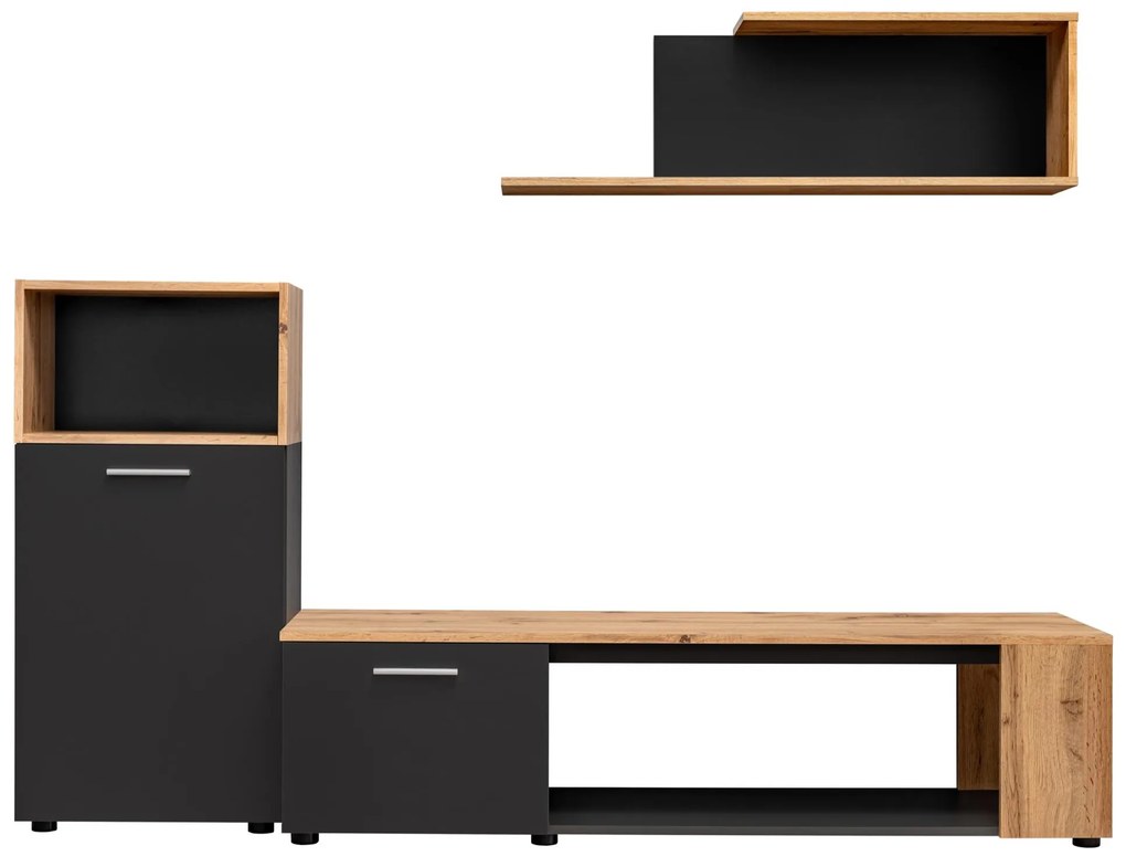 Mobilier living Mantes ZWT1 (negru mat + stejar wotan). 1097673