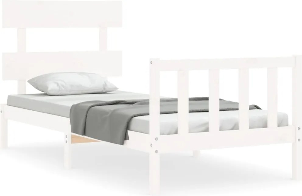 vidaXL Cadru pat fără saltea, alb, 100x200 cm, lemn masiv pin