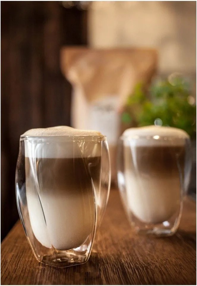 Set 2 pahare cu perete dublu Vialli Design Latte, 300 ml