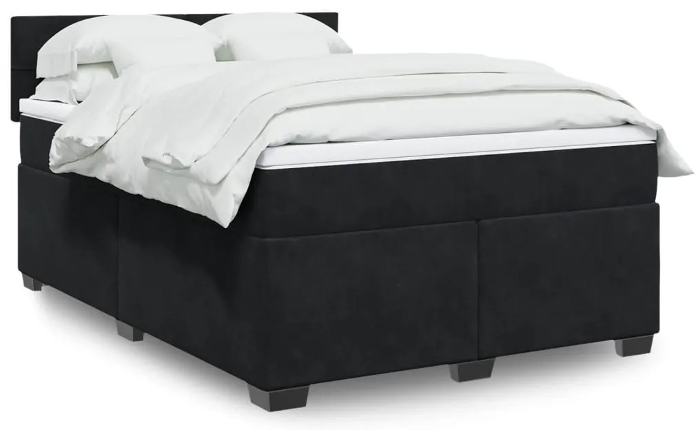 vidaXL Pat box spring cu saltea, negru, 160x200 cm, catifea