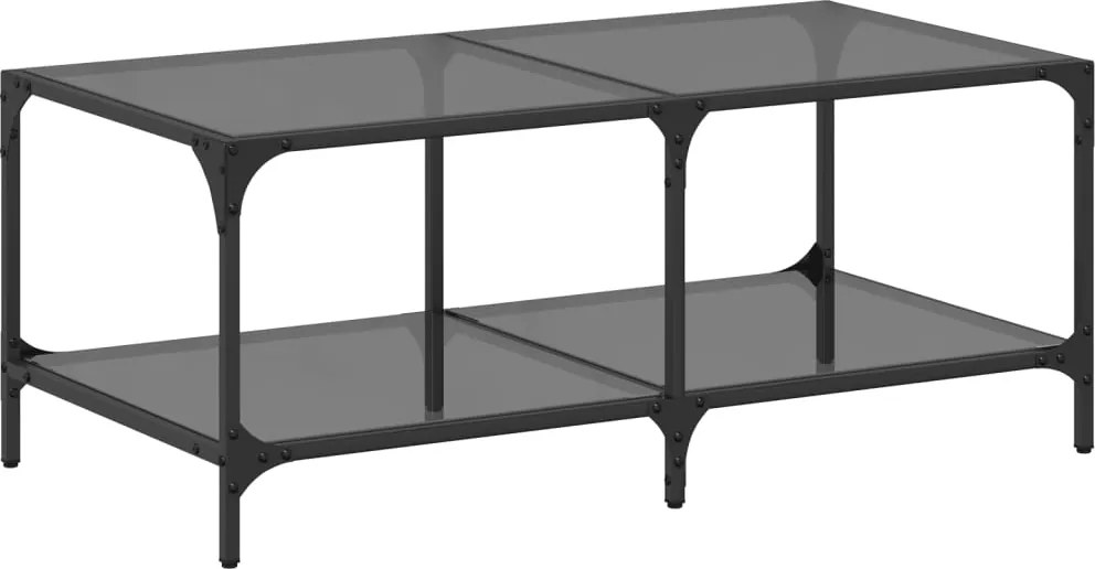 vidaXL Măsuță de cafea cu blat din sticlă neagră 98,5x50x40 cm oțel