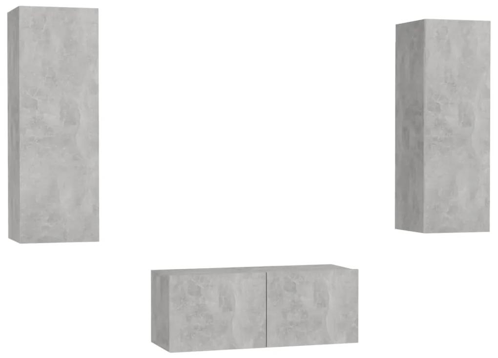 3079078 vidaXL Set de dulapuri TV, 3 piese, gri beton, lemn prelucrat