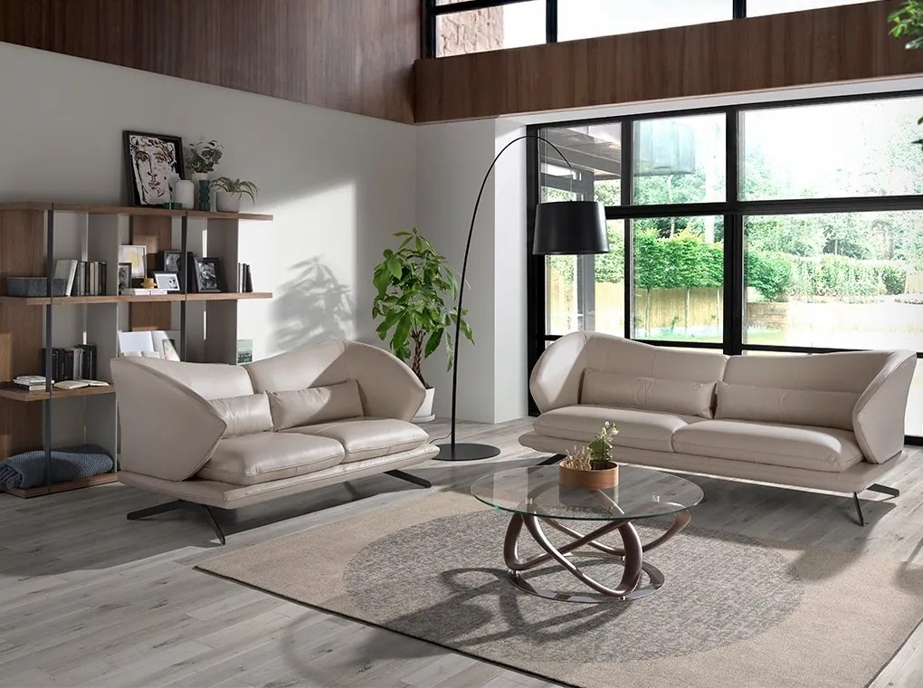 Canapea 3 locuri eleganta cu spatar original Cowhide leather taupe grey