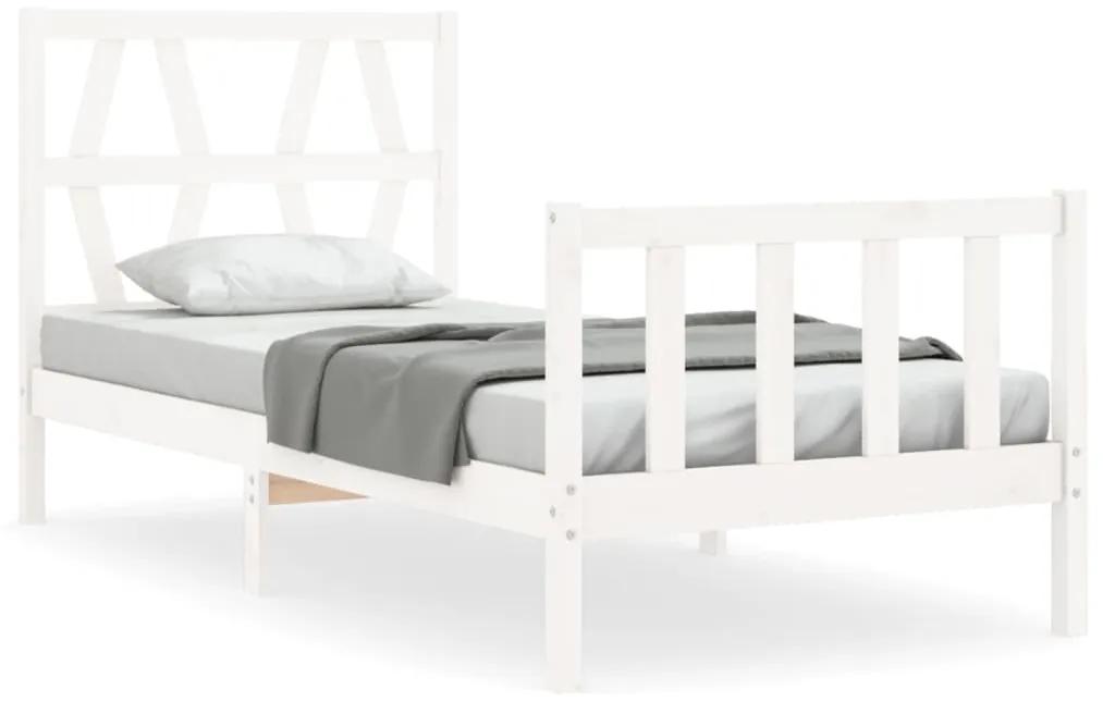 3192457 vidaXL Cadru de pat cu tăblie single, alb, lemn masiv