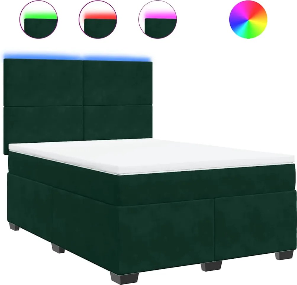 vidaXL Pat box spring cu saltea, verde închis, 160x200 cm, catifea