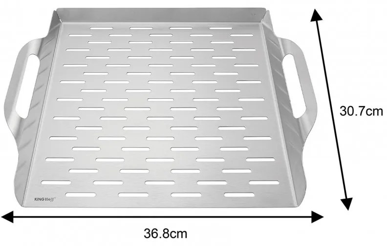 Tava pentru gratar Kinghoff KH 1917, 37x31 cm, Otel inoxidabil, Perforata, Margini înalte, Inox