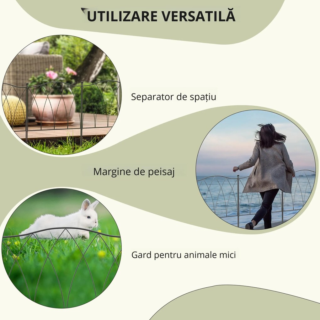 Outsunny Set Gard de Grădină cu 5 Panouri și Șnururi de Fixare, 305x62 cm, Negru | Aosom Romania