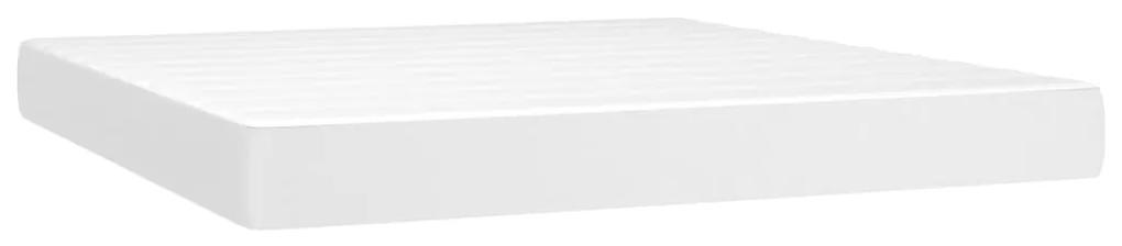 Pat cu arcuri, saltea si LED, alb, 160x200 cm, piele ecologica Alb, 160 x 200 cm, Design simplu