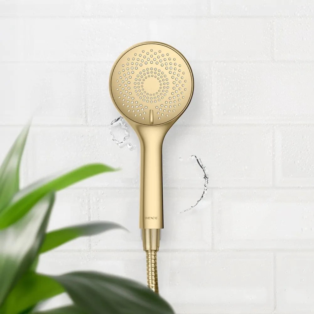 Cap de duș economic auriu mat din plastic ø 11 cm Watersaving System – Wenko