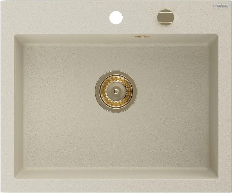 Mexen Elix chiuvetă din granit cu 1 compartiment 600 x 500 mm, bej, sifon auriu - 6525601005-69-G