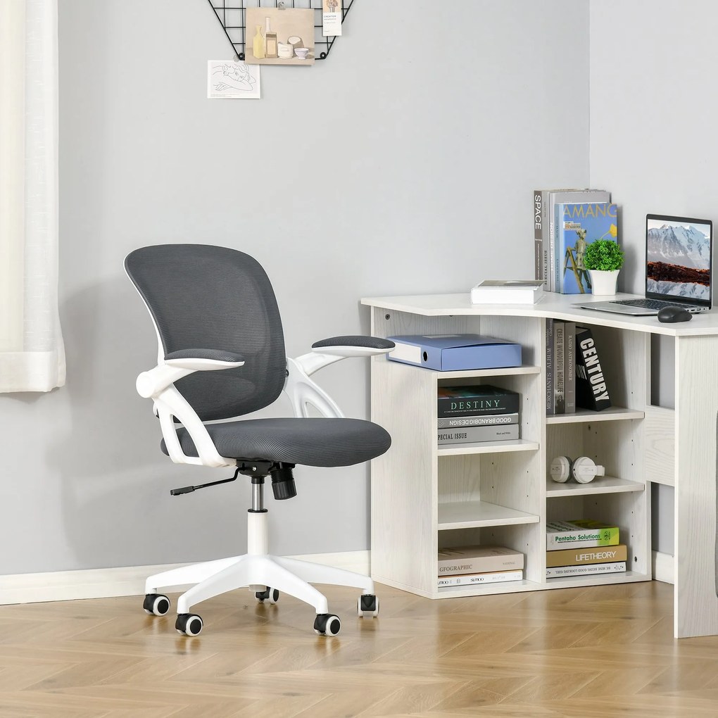 Scaun de Birou Ergonomic Spatar din Plasa si Sezut Capitonat, Inaltime Reglabila, 65.5x61.5x88-97.5cm, Gri Vinsetto | Aosom RO