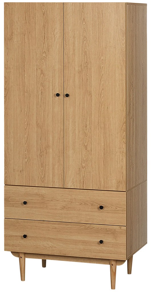 HOMCOM Dulap pentru haine dulap de depozitare pardesiu cu 2 uși, 2 sertare și bară pentru agățat - 80 x 52 x 180 cm - aspect lemn | Aosom Romania