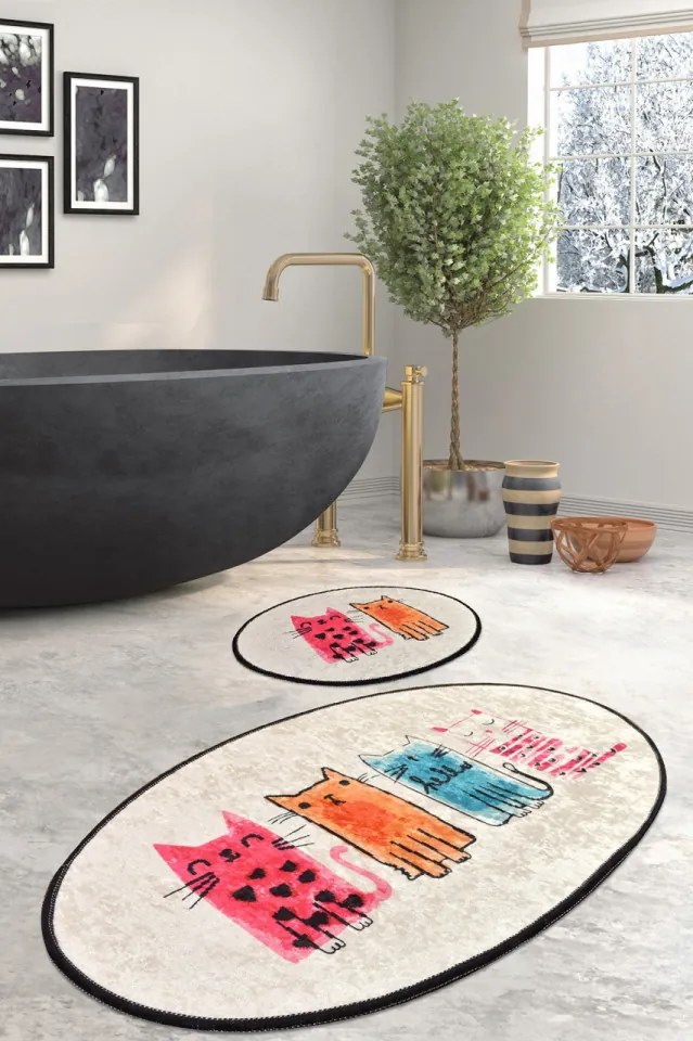 Set 2 Covorase de Baie Baby Cats, Catifea, Multicolor