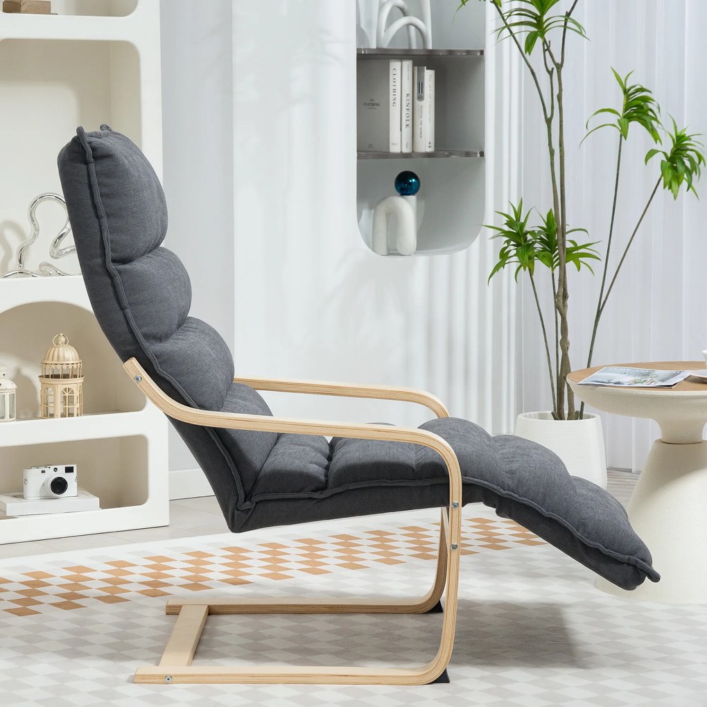 HOMCOM Fotoliu Ergonomic Lemn și Catifea Suport pentru Picioare Reglabil Gri Închis | Aosom Romania