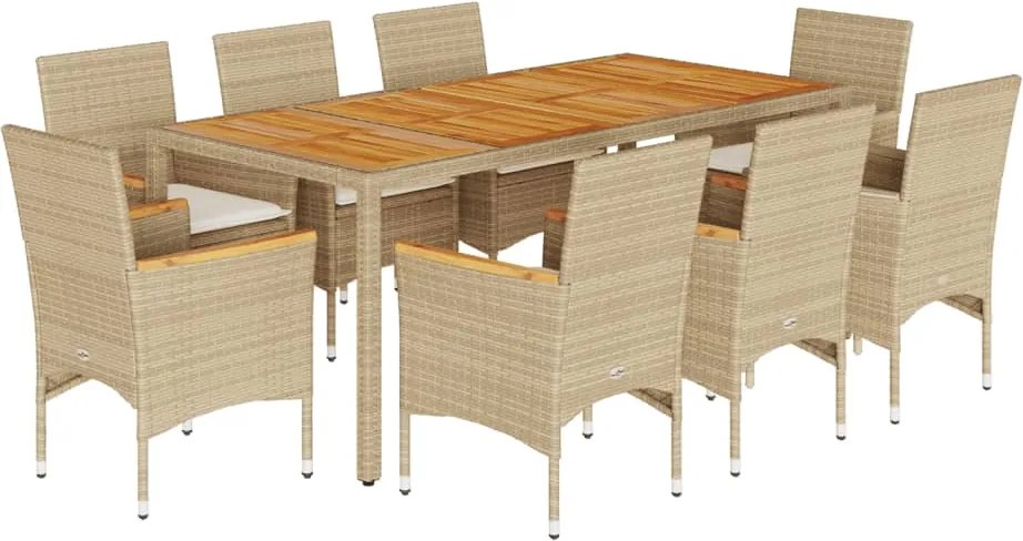 vidaXL Set mobilier grădină cu perne 9 piese bej poliratan/lemn acacia