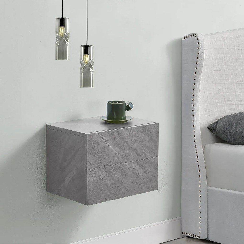 Noptiera 40x29x30 cm cu 2 sertare, aspect beton