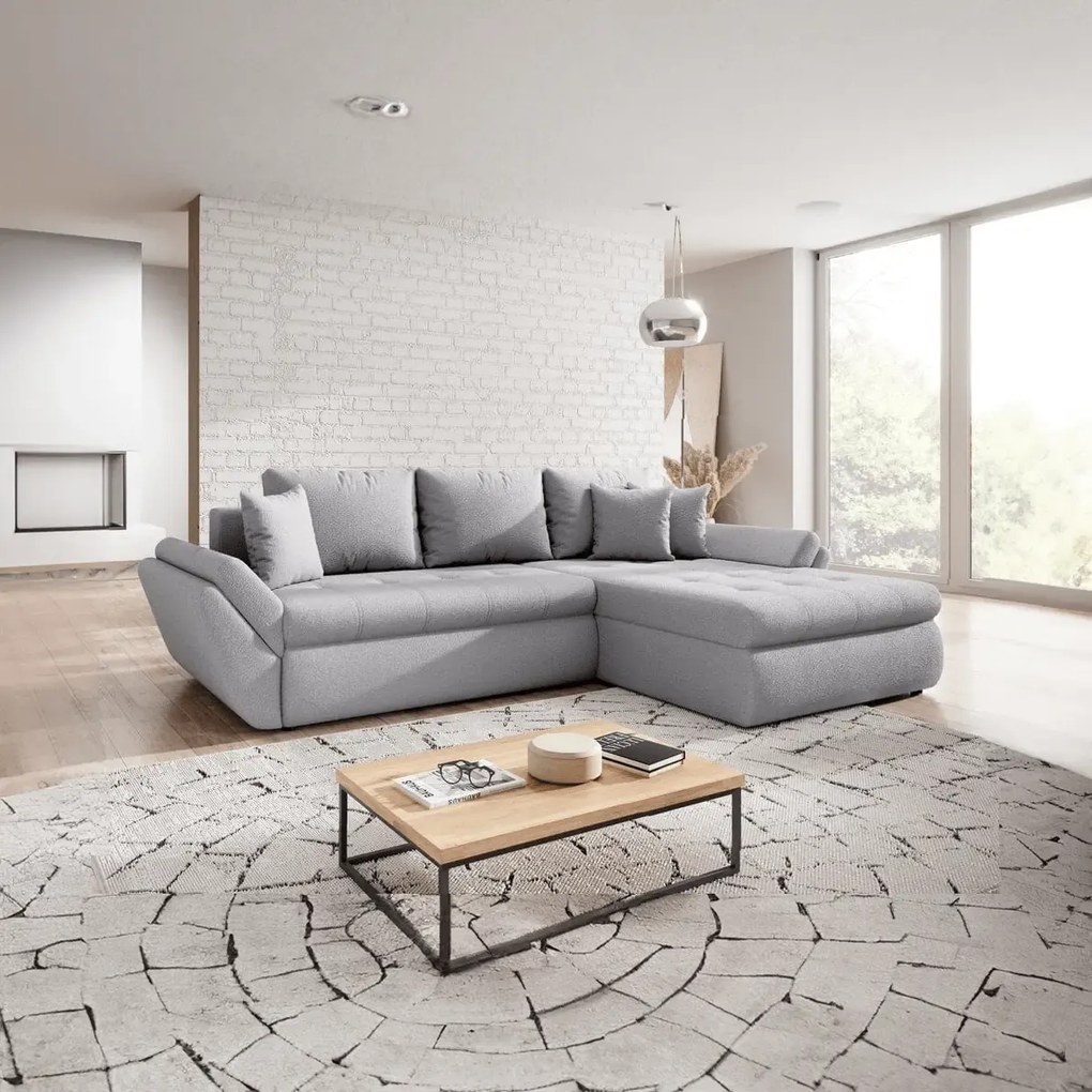 Colțar extensibil dumonde cu ladă de depozitare si sezut confortabil din spuma high-density, Loana Euphoria Dove II 270x185 cm