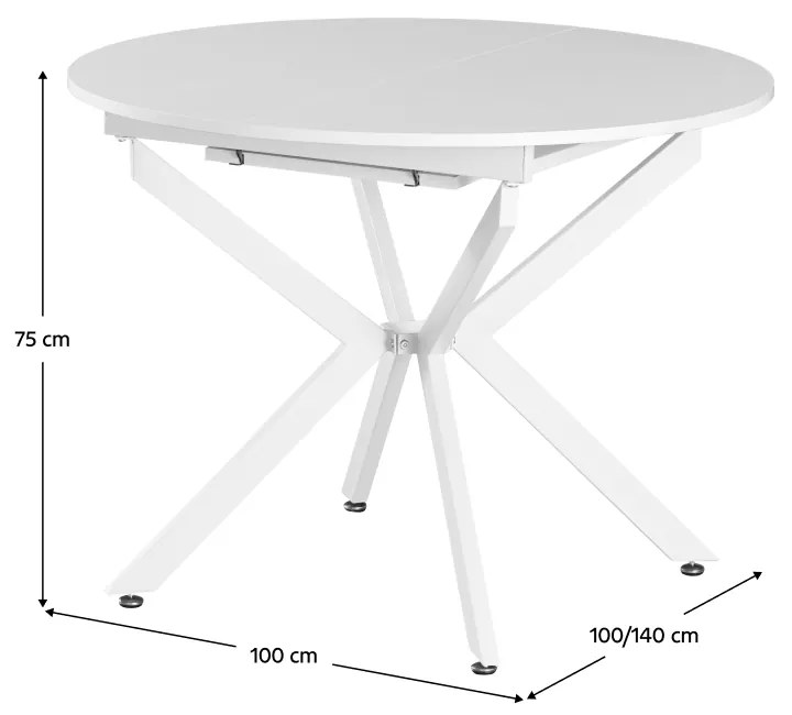 Masa extensibila de dining, alba, 100x100-140x75 cm, ABERO TIP 1