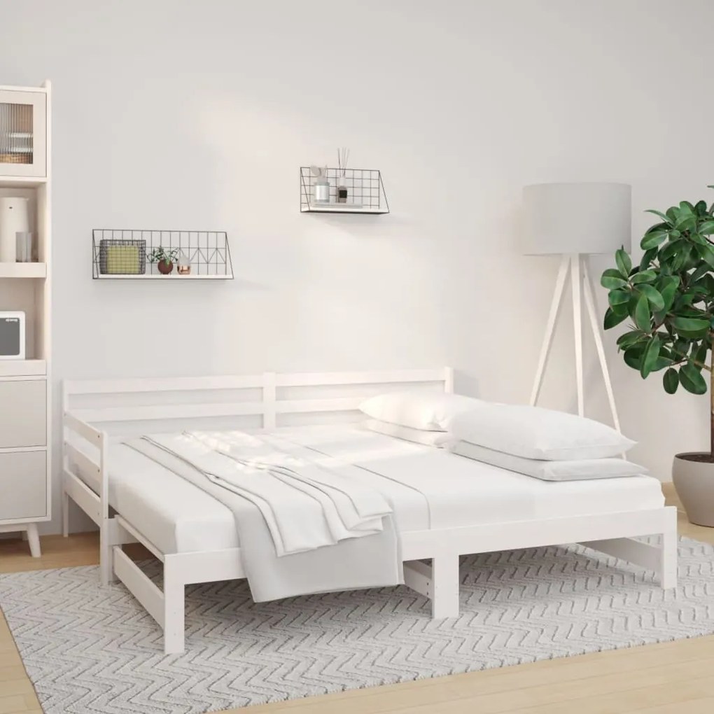 814700 vidaXL Pat de zi extensibil, alb, 2x(80x200) cm, lemn masiv de pin