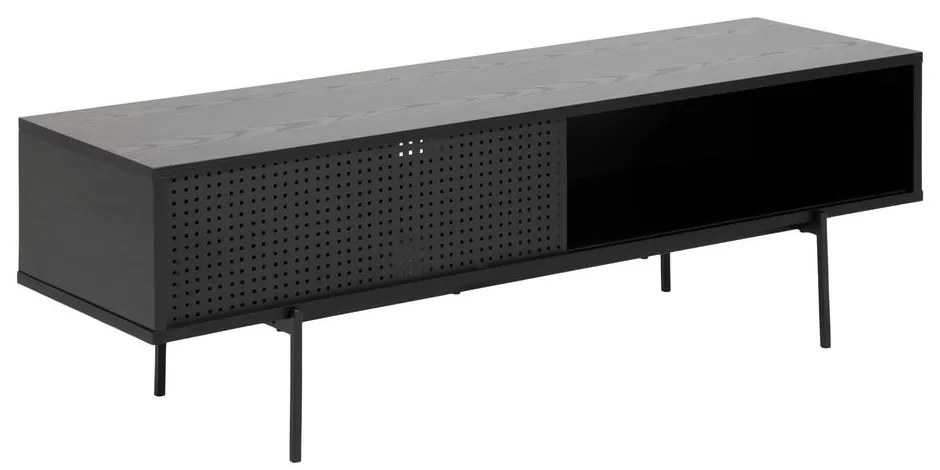 Masă TV neagră cu aspect de lemn de frasin 140x45 cm Angus – Actona