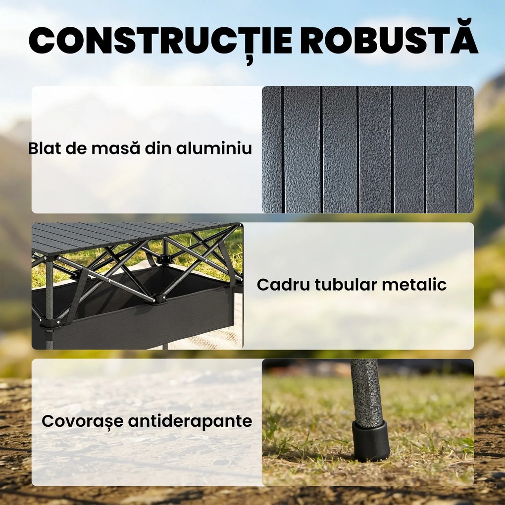 Masă de Picnic Pliabilă și Portabilă Outsunny cu Plasă de Depozitare și Geantă pentru Transport, pentru Camping și Exterior, Negru | Aosom Romania