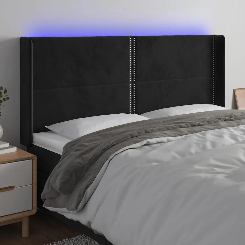 3123976 vidaXL Tăblie de pat cu LED, negru, 203x16x118/128 cm, catifea