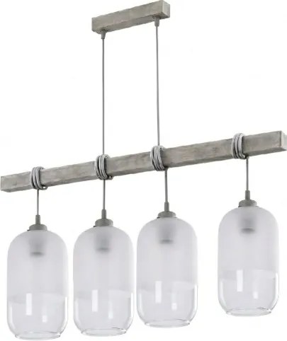 Brilagi - Lustru suspendat pe cablu WOOD GLASS 4xE27/60W/230V pin/gri/alb