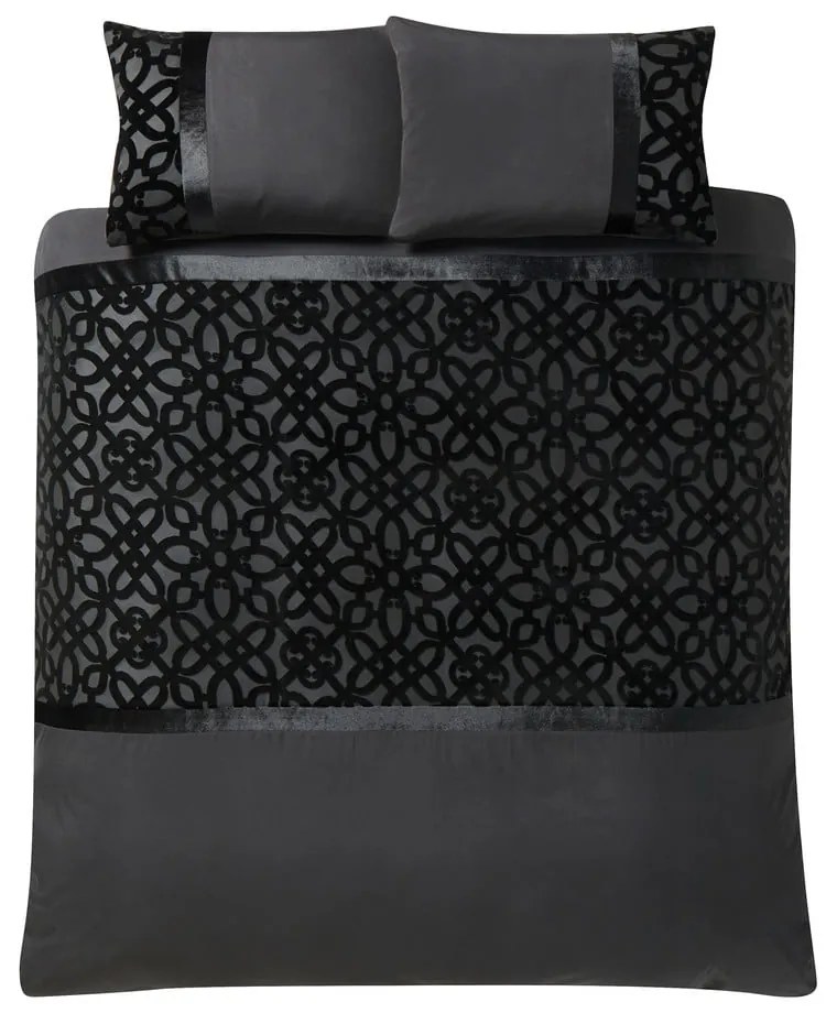 Lenjerie de pat neagră din catifea pentru pat dublu, extinsă 230x220 cm Lattice Cut – Catherine Lansfield