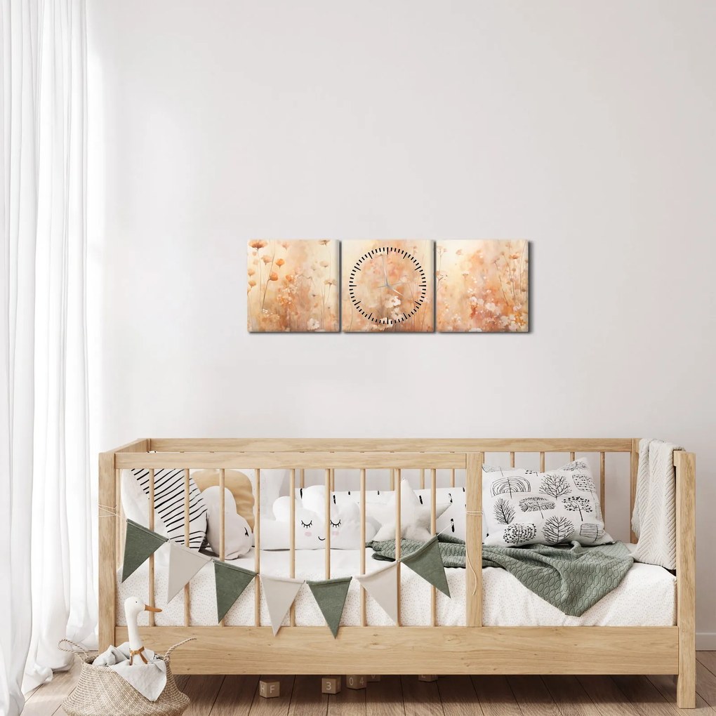 Tablou - Model de flori sălbatice (cu ceas) (90x30 cm)