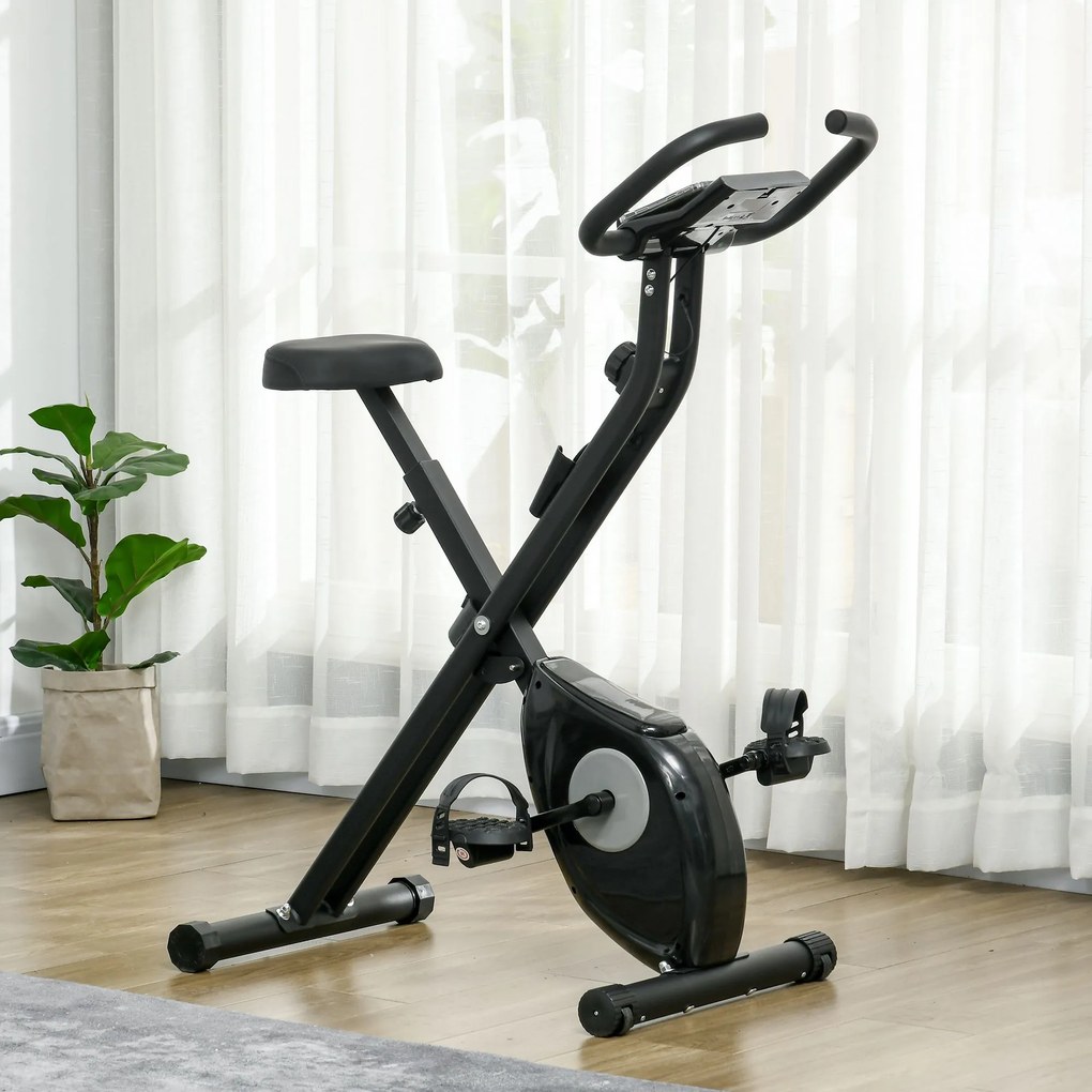 HOMCOM Bicicletă Statică Pliabilă cu 8 Nivele de Rezistență Magnetică Ecran LCD și Șea Reglabilă 43x85x109cm Negru | Aosom Romania