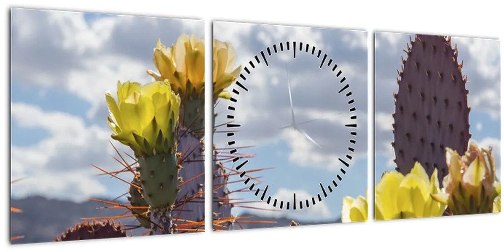 Tablou cu floarea de cactus Opunție (cu ceas) (90x30 cm)