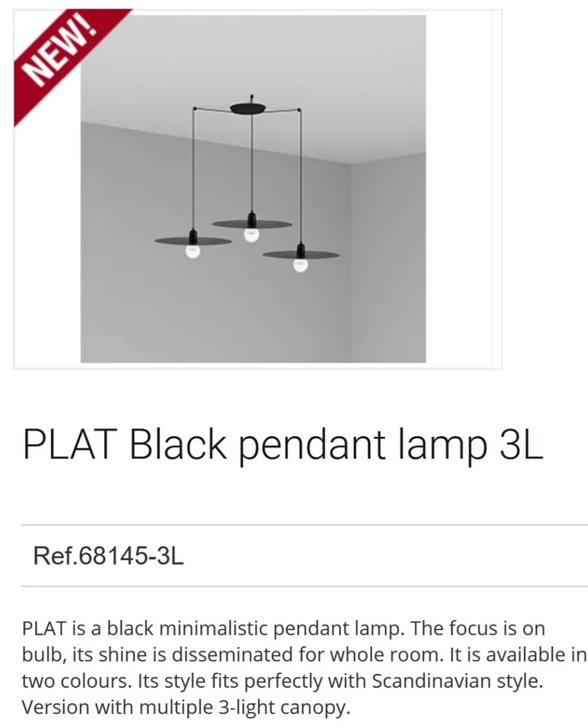 Lustra cu 3 Pendule design modern PLAT negru