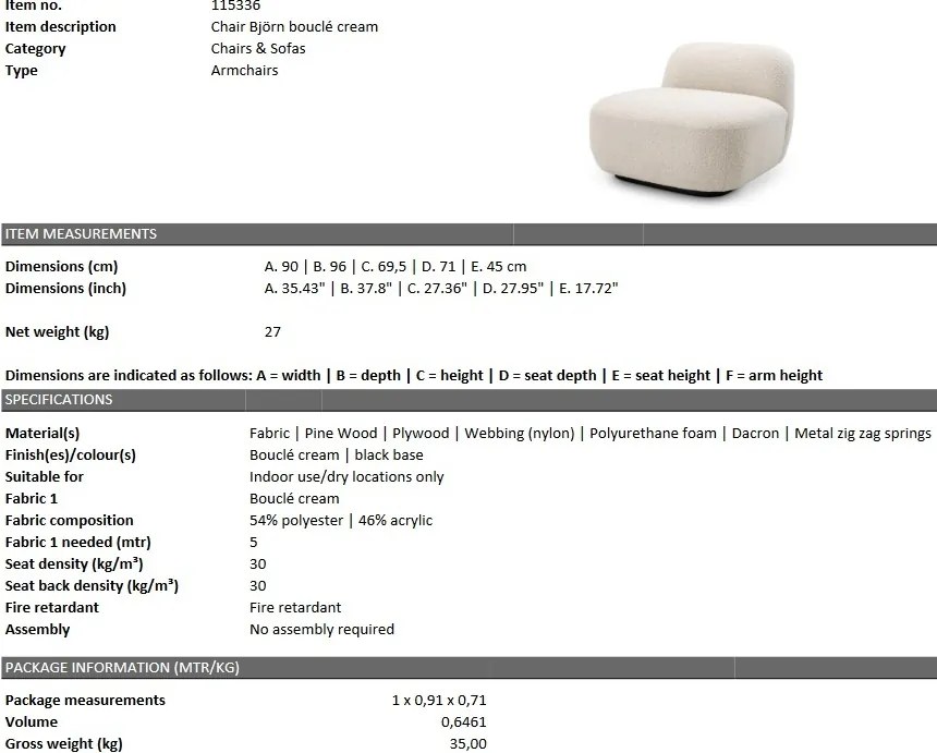 Fotoliu design modern LUX Bjorn, boucle crem 115336 HZ