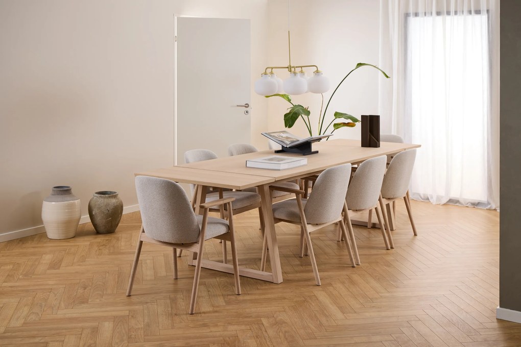 MAZZONI EXPORT RODERIC Bej (material Apia 453)/cadru stejar albit uleiat - SCAUN DE LEMN CHENILLE PENTRU SUFRAGERIE LIVING BUCĂTĂRIE RETRO