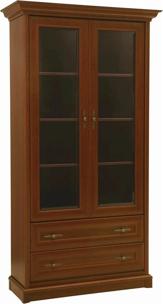 Vitrina pentru living KENT, castan, PAL/sticla securizata, 110x43x205