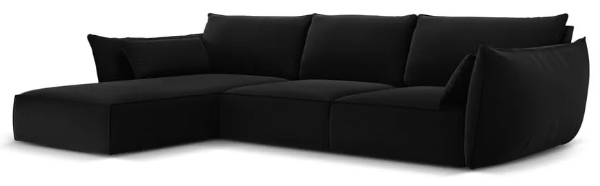 Colțar negru cu tapițerie din catifea (cu colț pe partea stângă, cu șezlong) Vanda – Mazzini Sofas