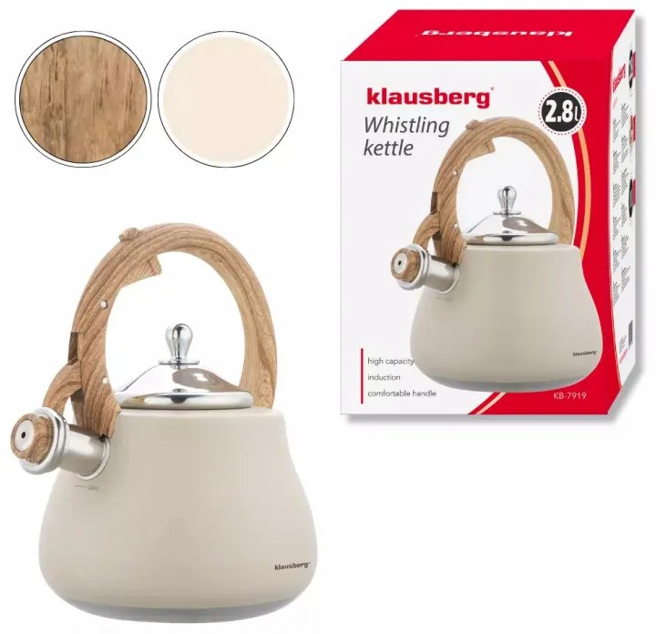 Ceanic cu fluier Klausberg KB 7919, 2,8 l, Maner izolat termic, Inductie, Bej