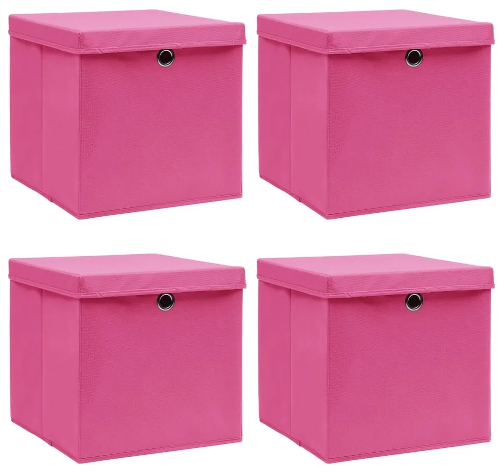 vidaXL Cutii depozitare cu capace 4 buc. roz, 32x32x32 cm, textil