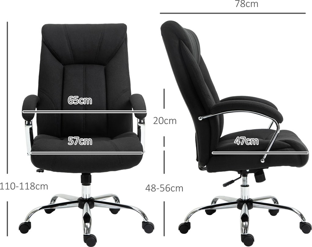 Vinsetto Fotoliu de birou, scaun de birou ergonomic, înălțime reglabilă, spătar înalt, funcție de înclinare, 65x78x118cm, negru | Aosom Romania