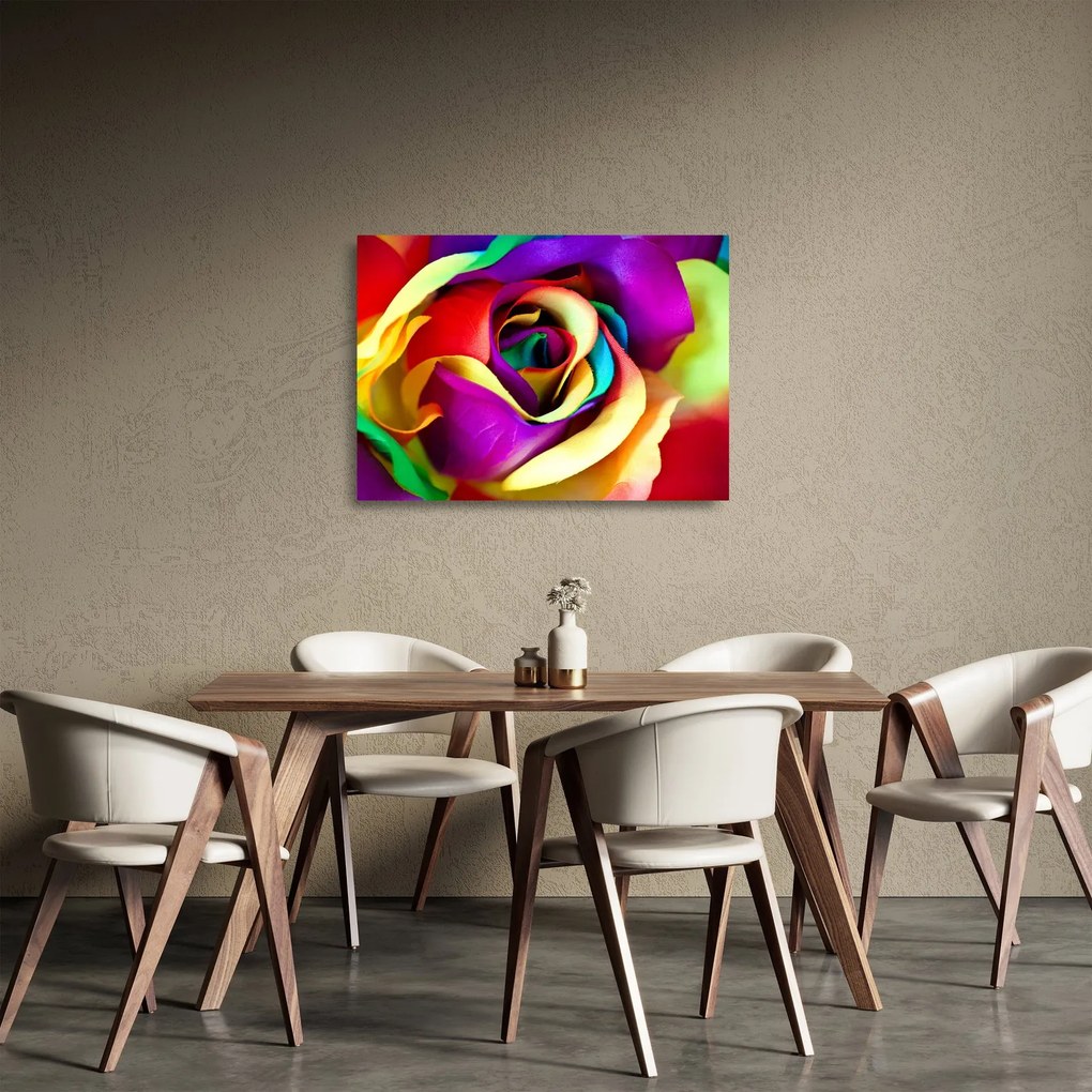 Tablou pe sticlă - Trandafir colorat (70x50 cm)