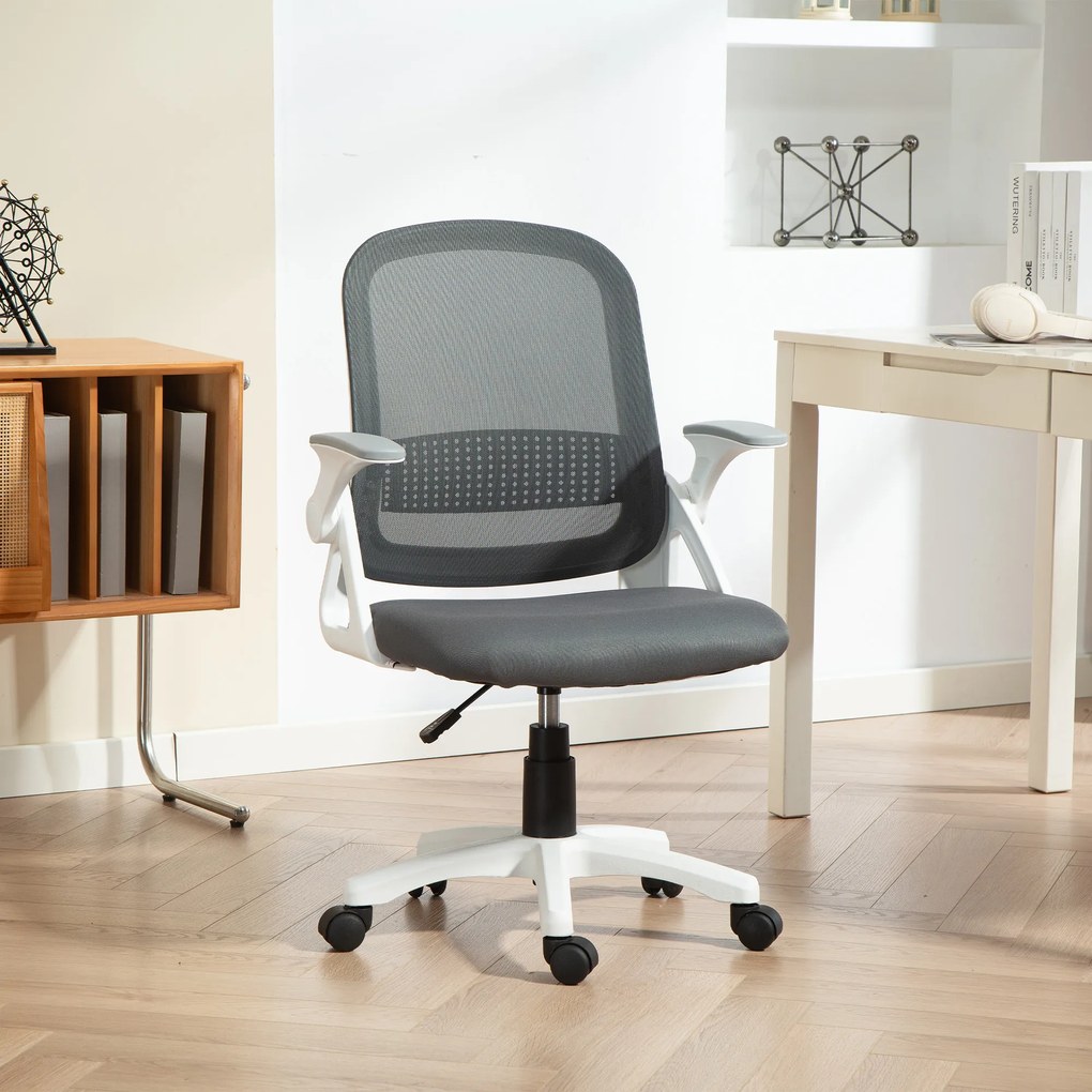 HOMCOM Scaun mesh respirabil, scaun rotativ ergonomic cu brațe rabatabile și suport lombar, gri | Aosom Romania